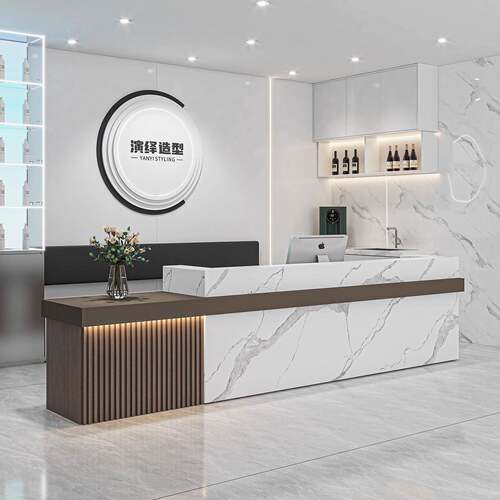 公司前台接待台简约现代酒店售楼部办公吧台桌服装店理发店收银台