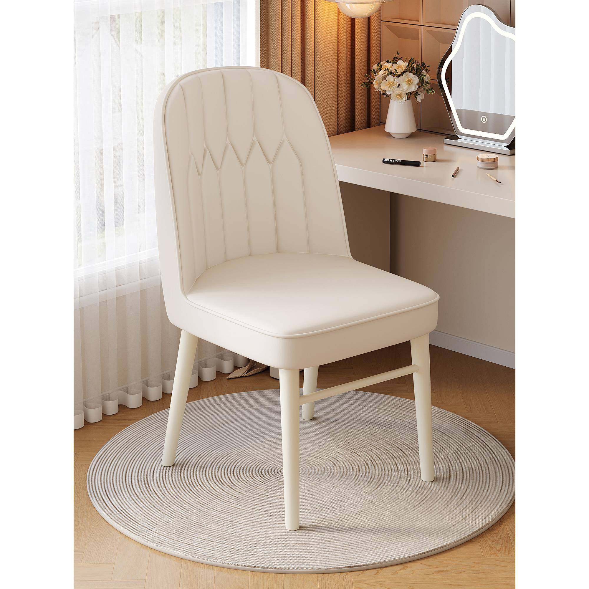 奶油风椅子女生卧室轻奢感化妆椅靠背家用梳妆台椅子美甲凳子