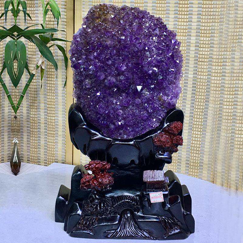 天然紫水晶原石乌拉圭紫晶块簇紫水晶洞聚宝盆钱袋子晶花奇石摆件