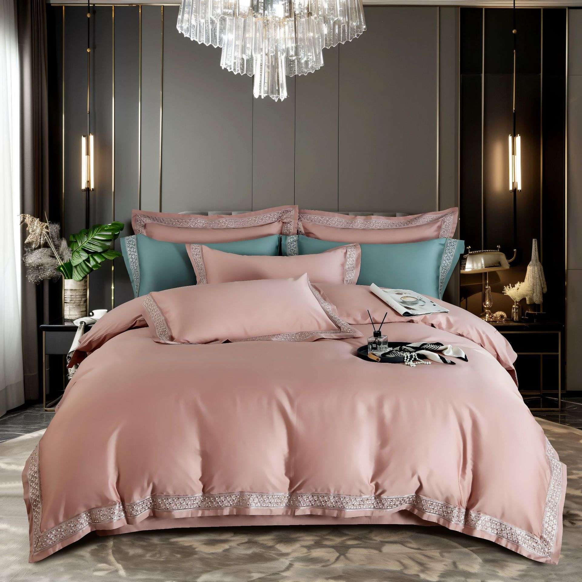 轻奢高档100支双股长绒棉四件套纯棉全棉四季款床单简约床上用品4