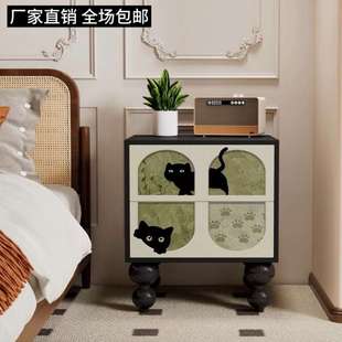 复古奶油风床头柜卧室家用床边柜房间抽屉柜多功能斗柜储物柜 法式