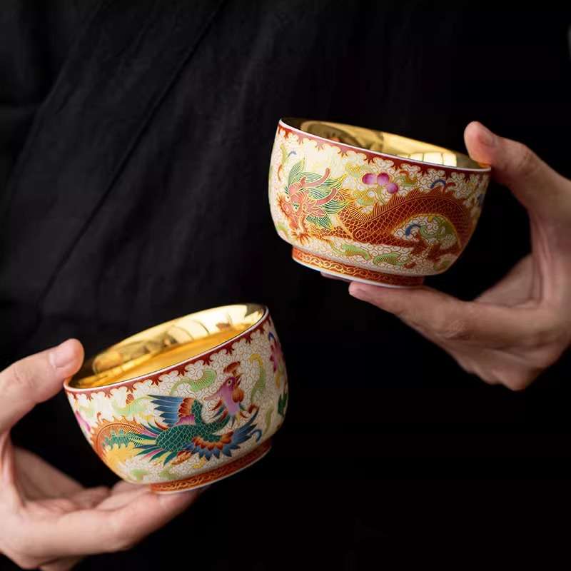 掐丝龙凤对杯鎏金主人杯个人专用家用泡茶杯单杯金杯茶盏大号酒杯