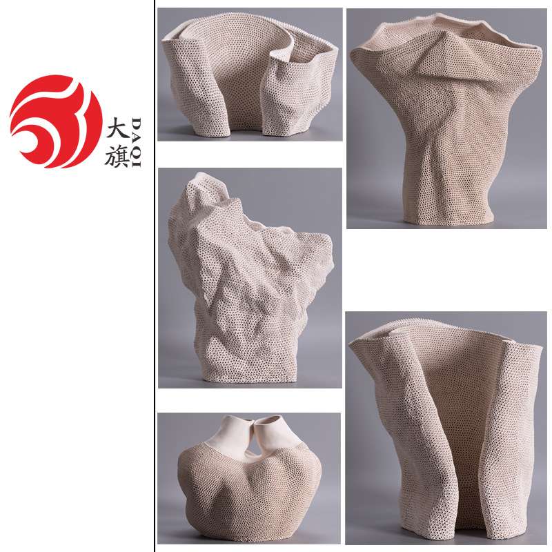 现代艺术家居软装陶瓷手工打孔花瓶摆件样板房别墅酒店装饰品