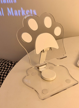 猫爪亚克力360旋转手机支架桌面ipad支架多功能通用平板支撑架便携式可折叠可调节直播支架懒人床头网课神器