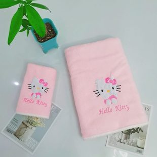 女学生宿舍洗澡不掉毛吸水速干猫卡通浴巾家用洗脸毛巾可爱 KT套装