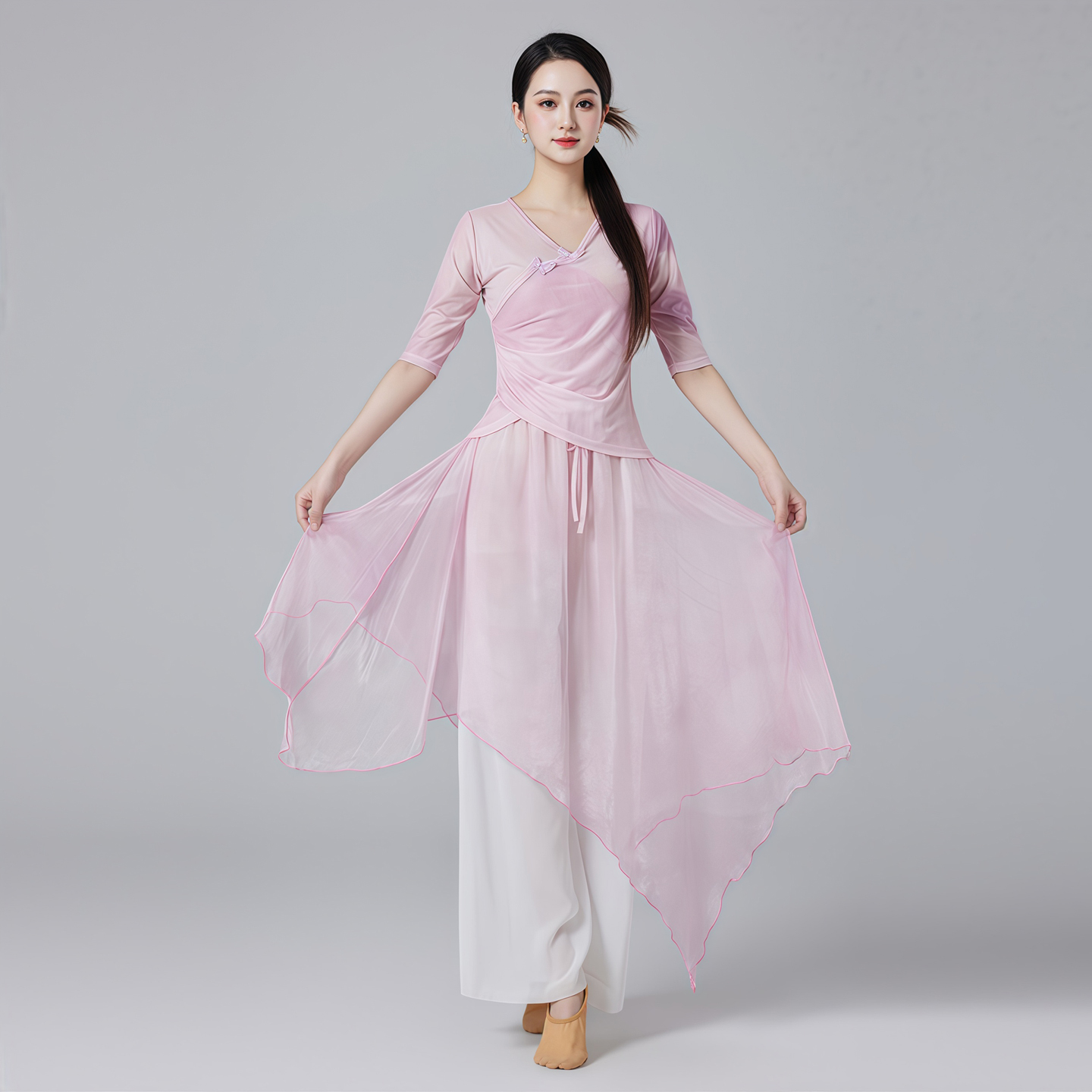 古典舞服套装女新款新中式国风中袖纱衣阔腿裤裙飘逸现代舞蹈形体