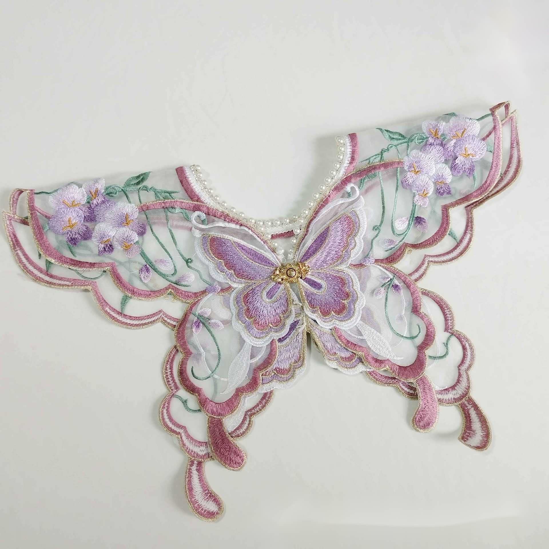 花式多彩新中式汉服云肩可爱女士儿童蝴蝶花朵刺绣古装假衣领披肩