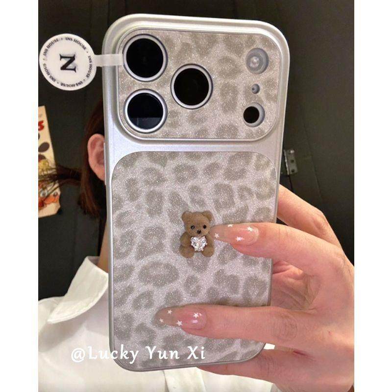 日韩闪粉灰豹纹小熊适用iPhone17promax手机壳苹果16新款15全包14,3C数码配件,手机保护套/壳,淘宝优惠券,粉丝福利购,淘宝优惠卷