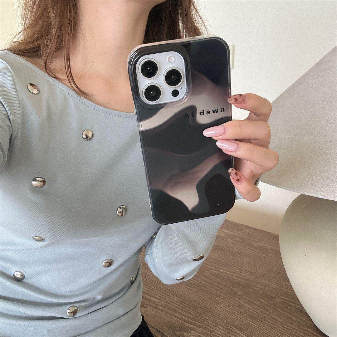 高级感英文墨画水波纹适用于iPhone16苹果15/14手机壳ins双层13简