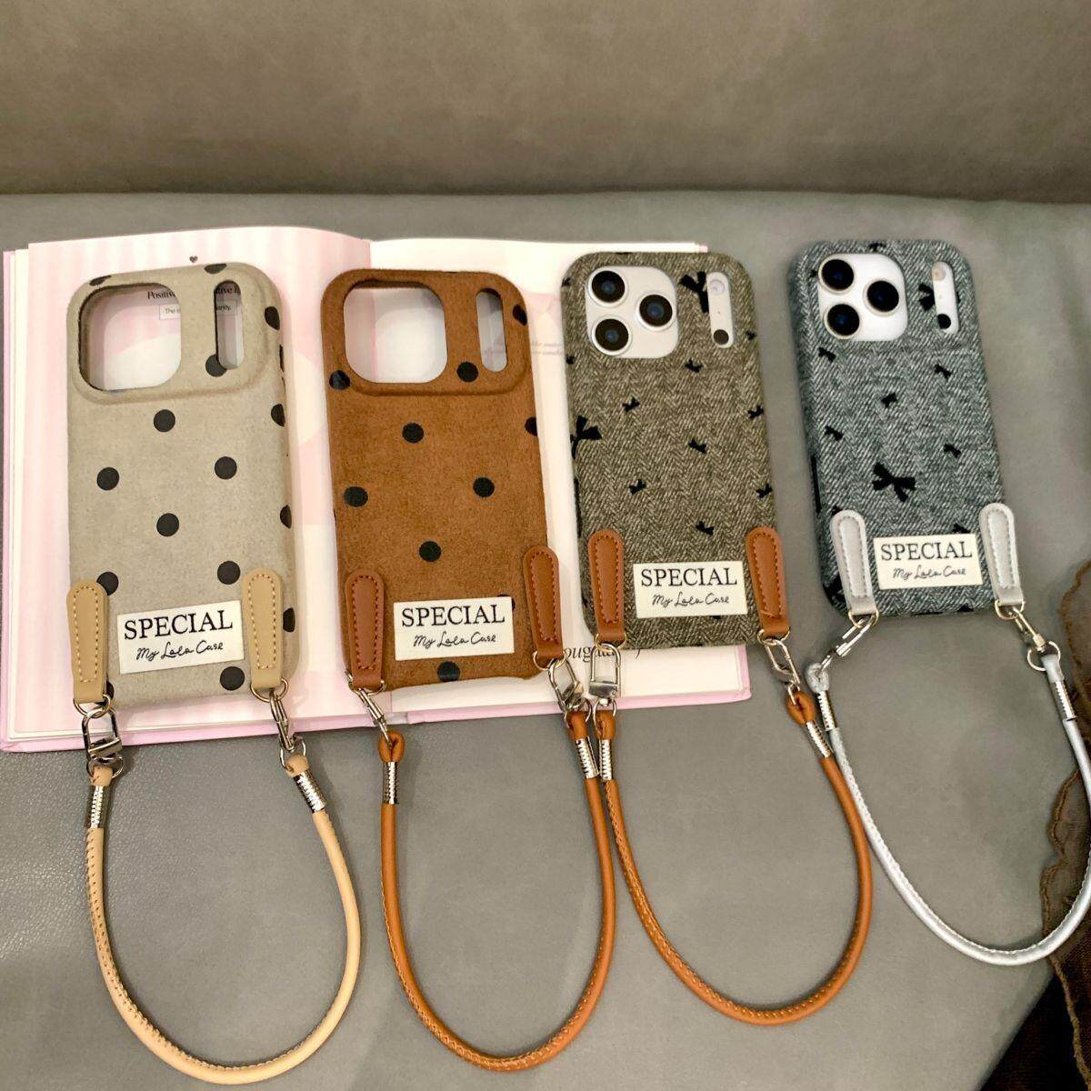 绒布蝴蝶结手提适用于新款17系列ins风手机保护壳苹果15pro手机保