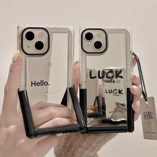 镜面英文适用于15手机壳14苹果13proma化妆镜小众带支架16pro镜子