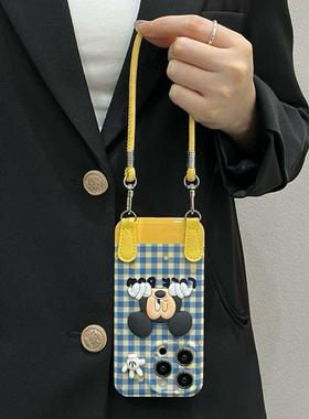 蓝格拼接黄色立体米奇白手套适用于苹果17promax手机壳16pro新款