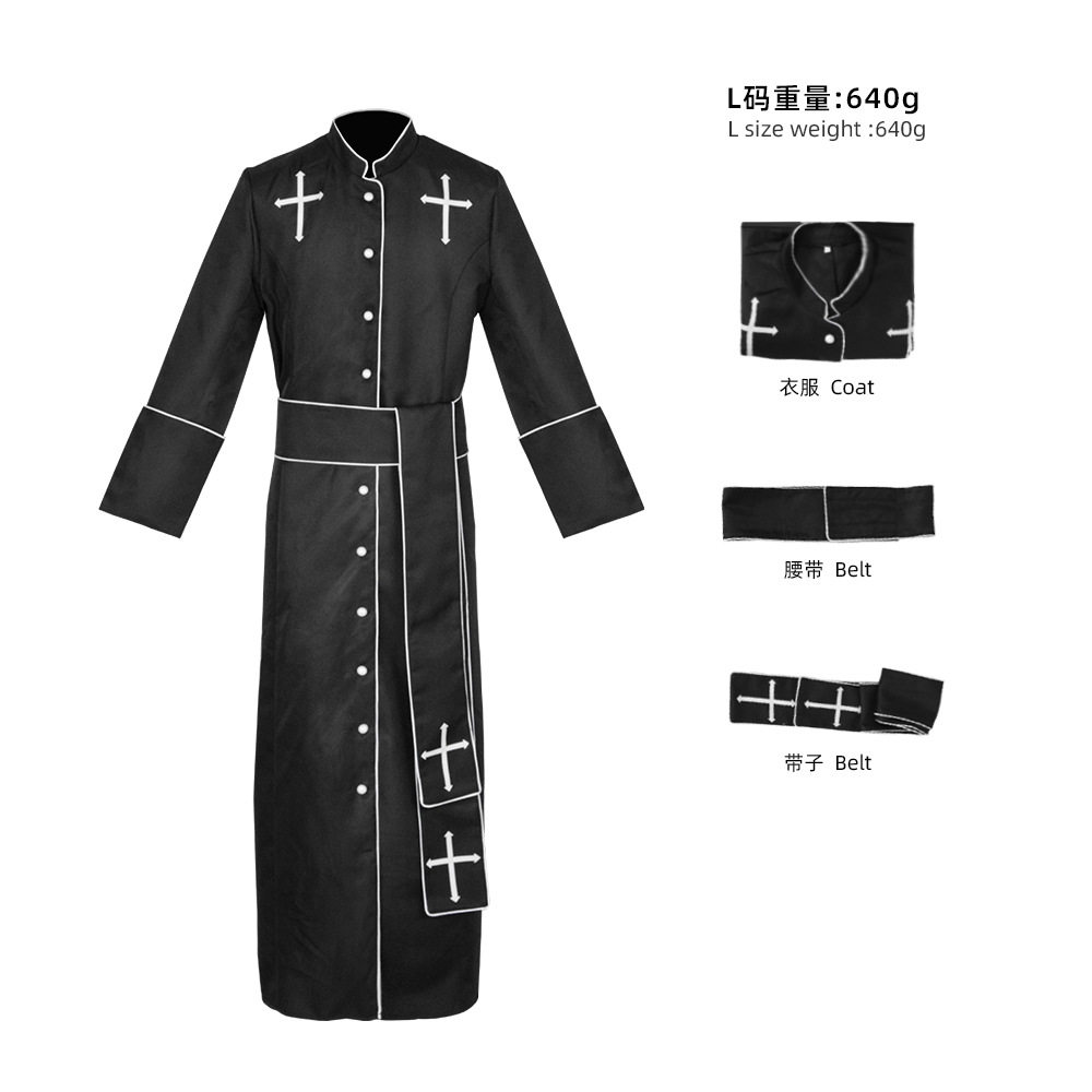 神职人员神父长袍万圣节神父牧师cos服装化妆舞会扮演教父服装