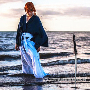 现货 浪客剑心绯村剑心cos服男蓝色剑道和服漫展万圣节cosplay服装