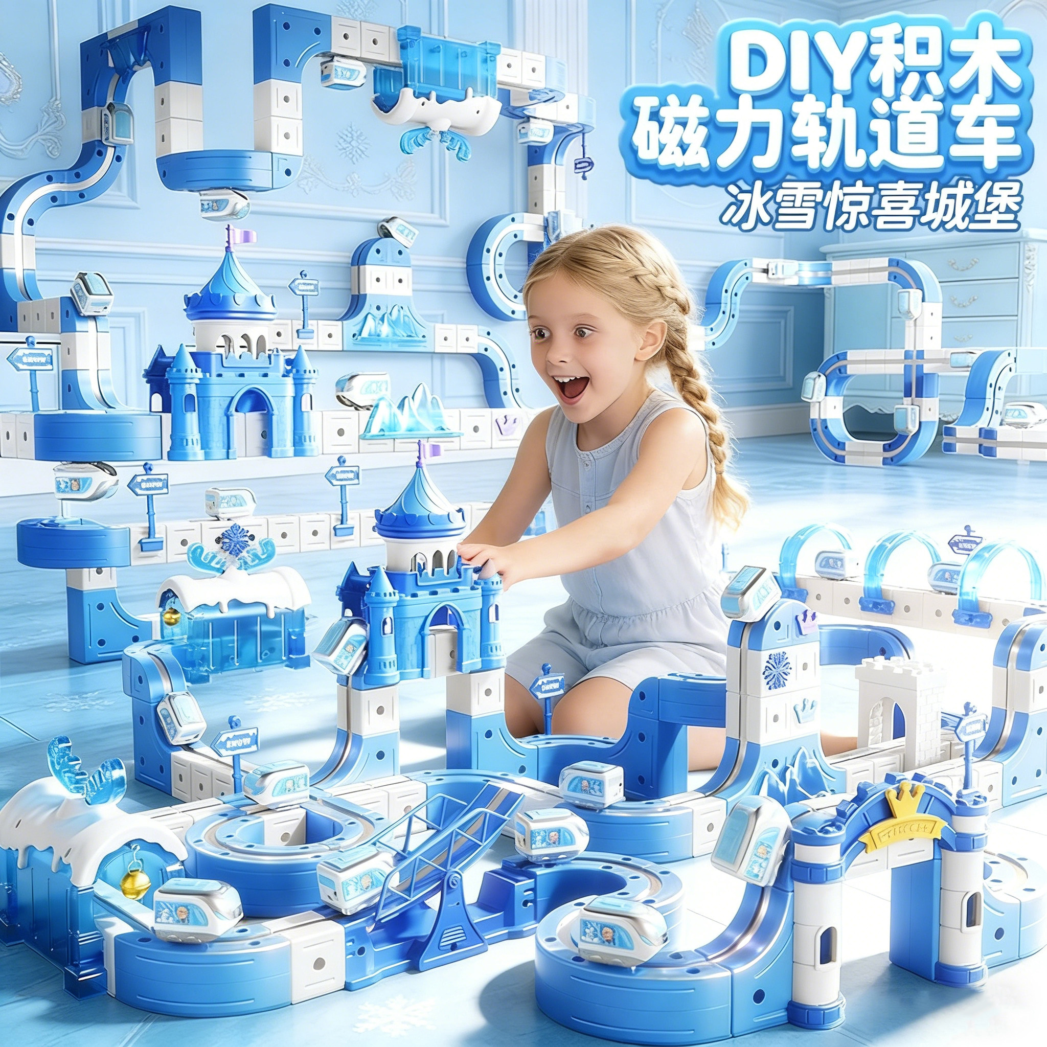 冰雪磁力积木轨道火车2026新款公主城堡儿童玩具女孩儿童节礼物9