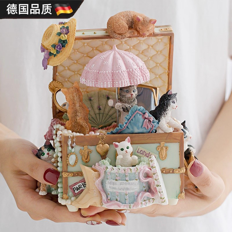 猫咪旋转音乐盒百宝箱送女孩礼物