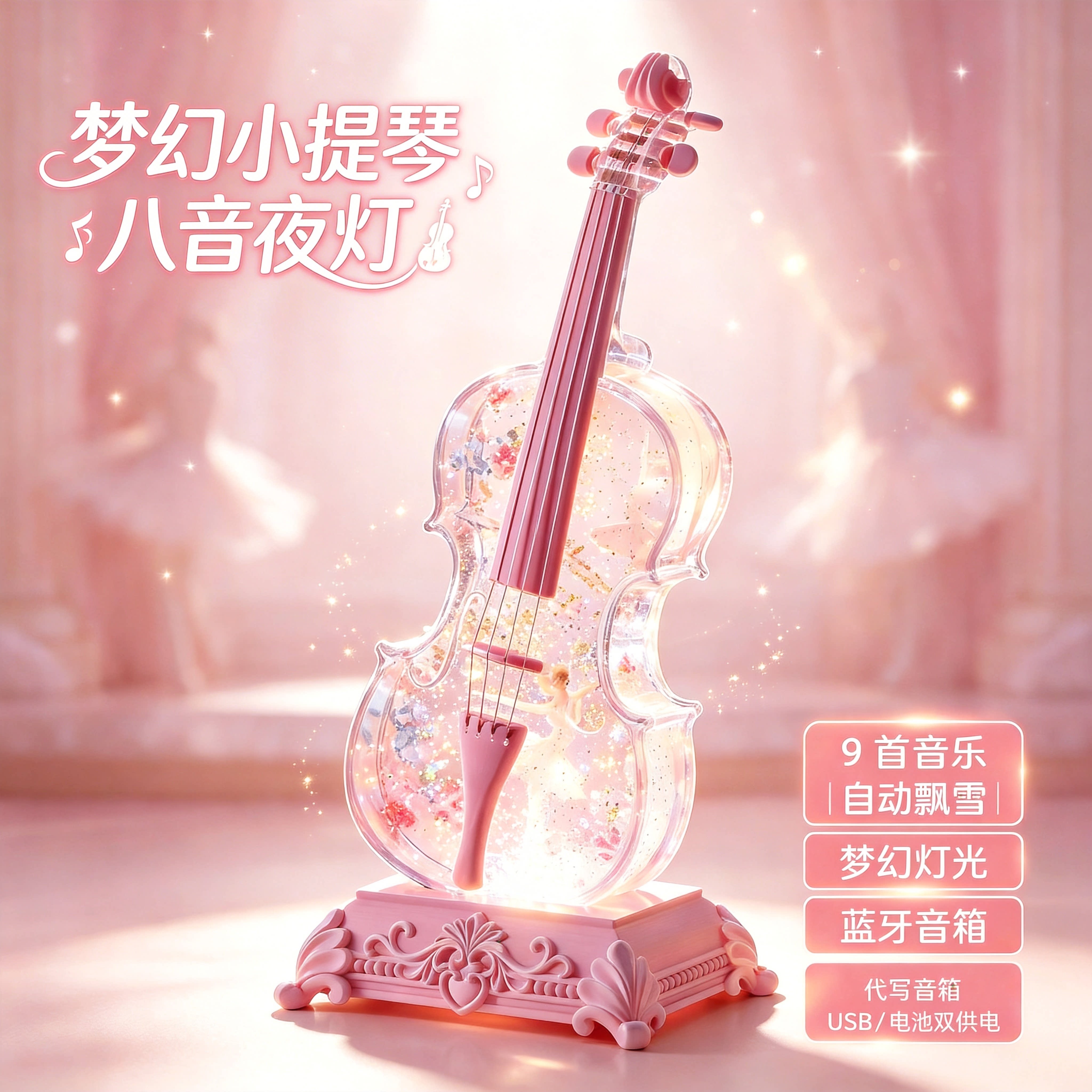 德国水晶球音乐盒八音盒小提琴摆件儿童高级飘雪女孩儿童生日礼物