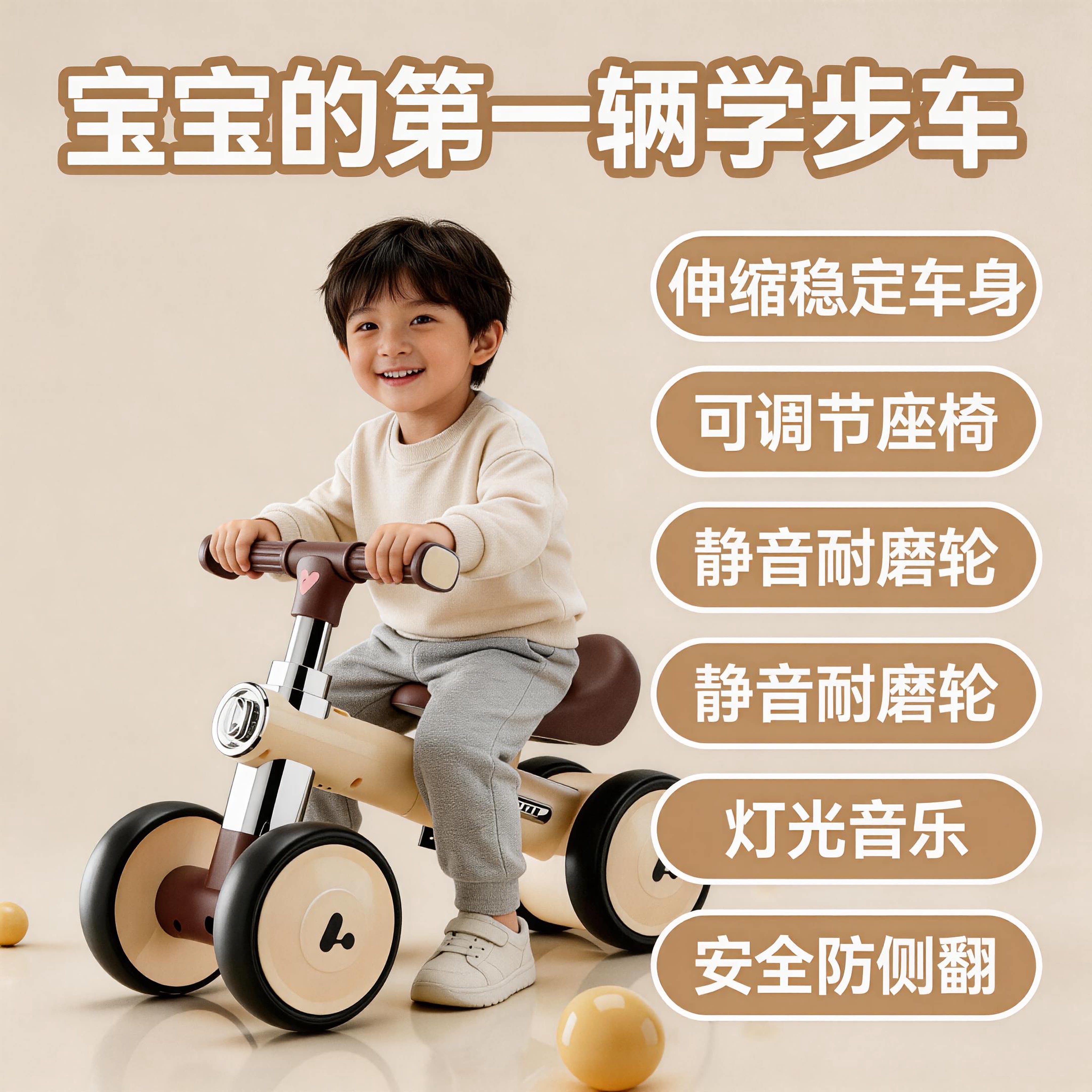 婴幼儿四轮滑滑步平衡车滑行儿童1-3岁宝宝可调节座椅入门扭扭车