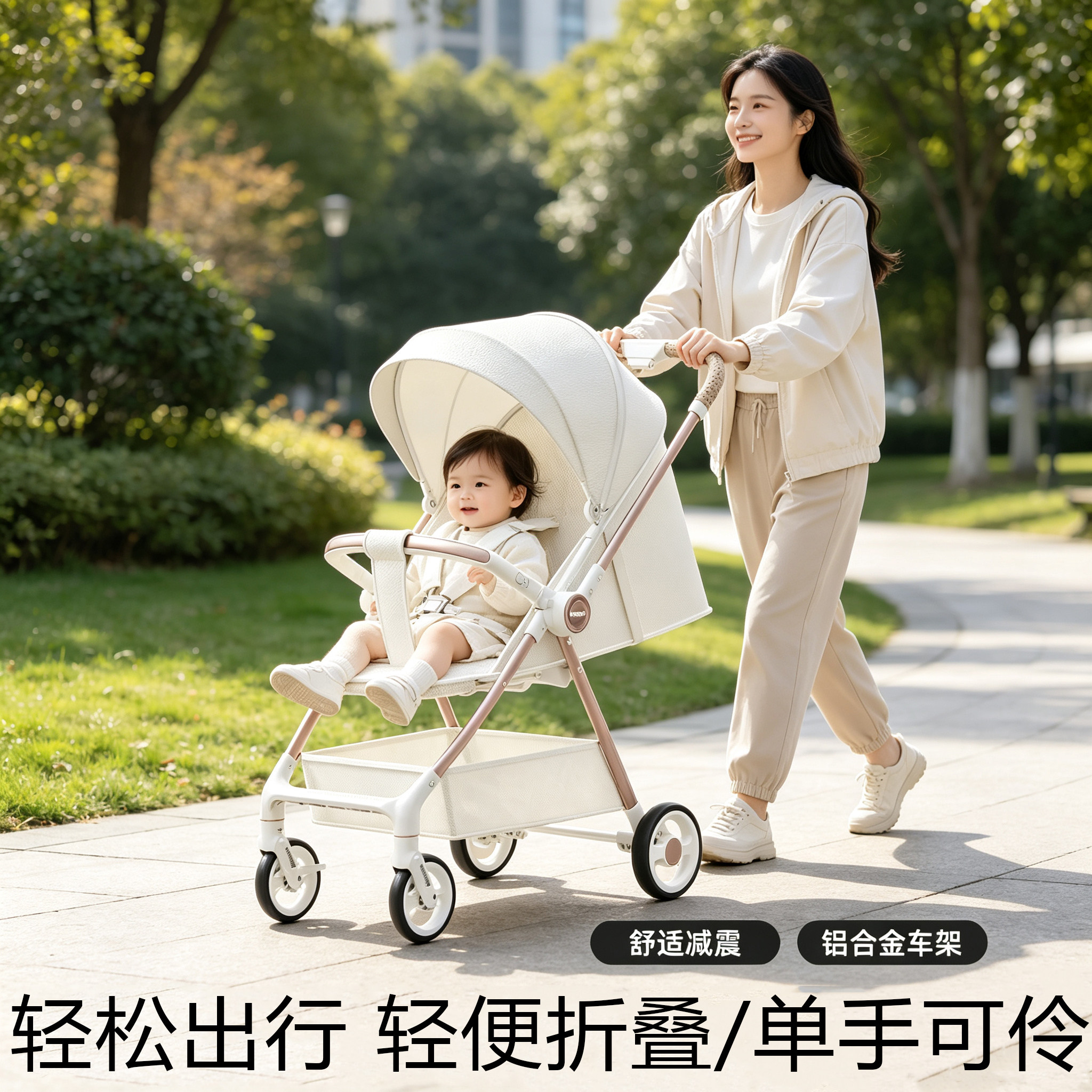 手推车一键折叠可坐可躺遛娃神器