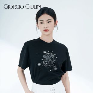 2024新款 宽松薄款 夏季 庄姿妮纯棉黑色t恤女短袖 纯色显瘦上衣4Q001