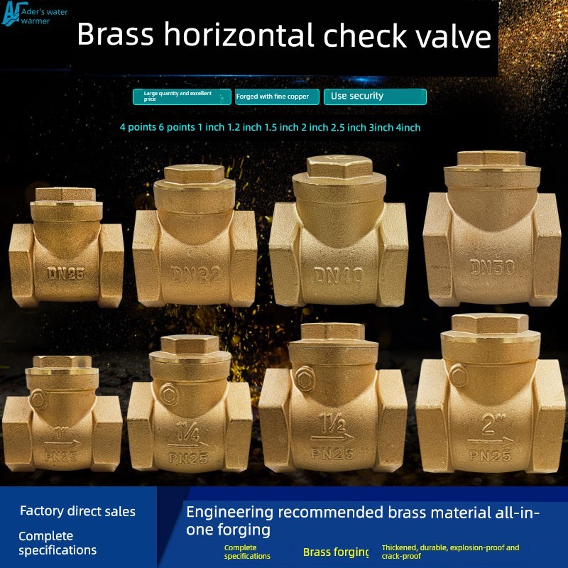 全铜止回阀铜卧式4分6分1寸水泵DN15水管20单向阀25阀门32 40 50