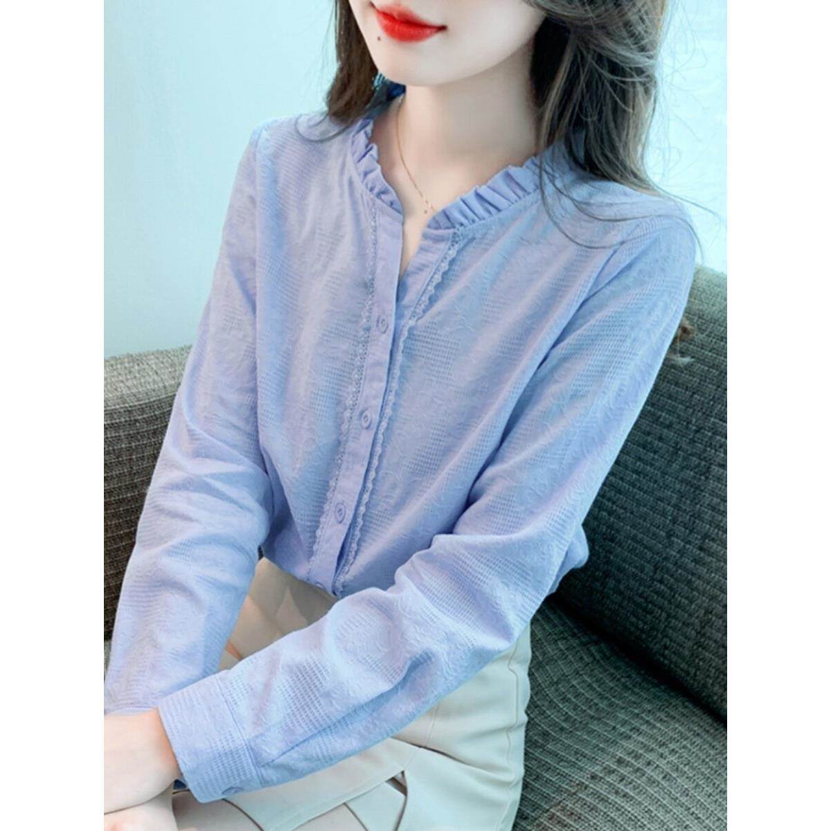 香港Timo立领长袖全棉女式衬衫2025春季设计感设计百搭女式上衣及
