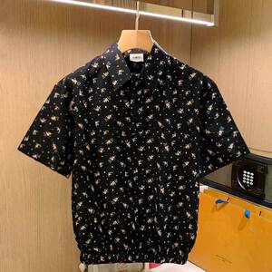 欧洲站~时尚巴黎！欧美复古翻领短袖衬衣潮流个性宽松休闲花衬衫