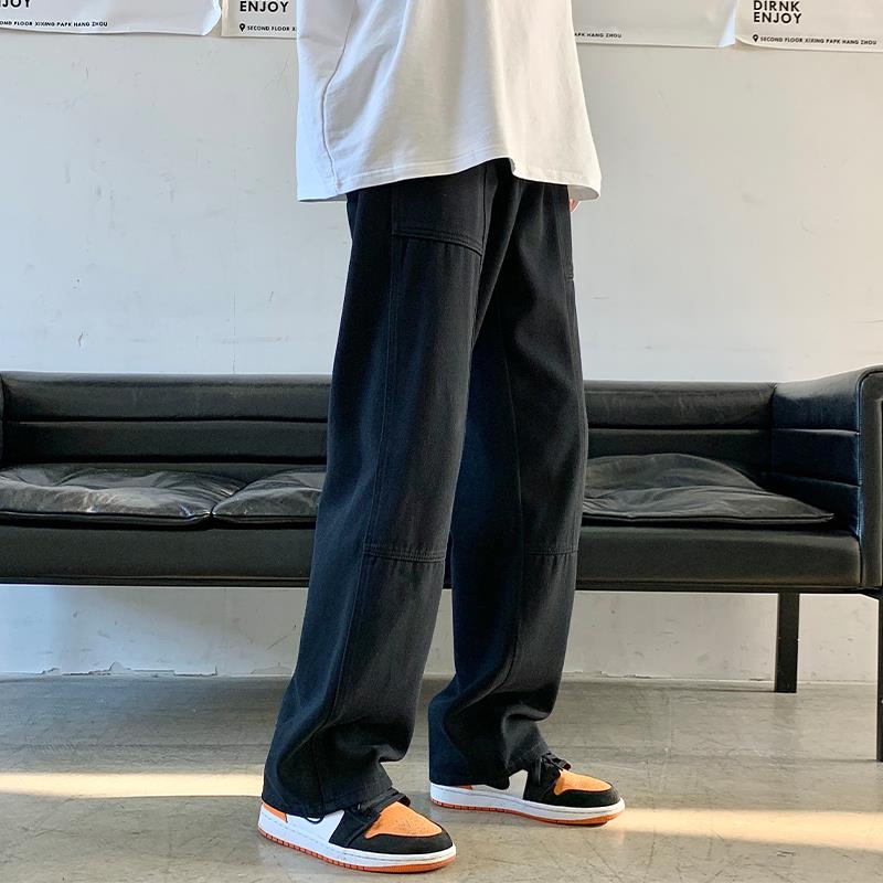 黑色牛仔裤男潮牌春秋季2025新款宽松直筒阔腿裤子男美式休闲长裤
