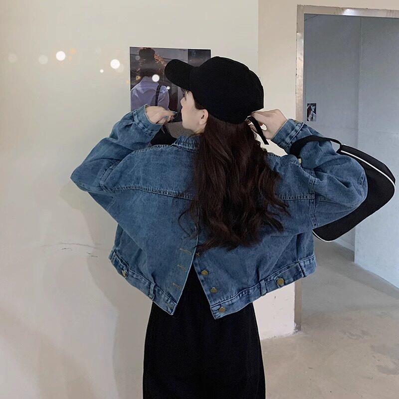韩国春季小个子短款牛仔外套女宽松ins潮后背开叉上衣女设计感夹