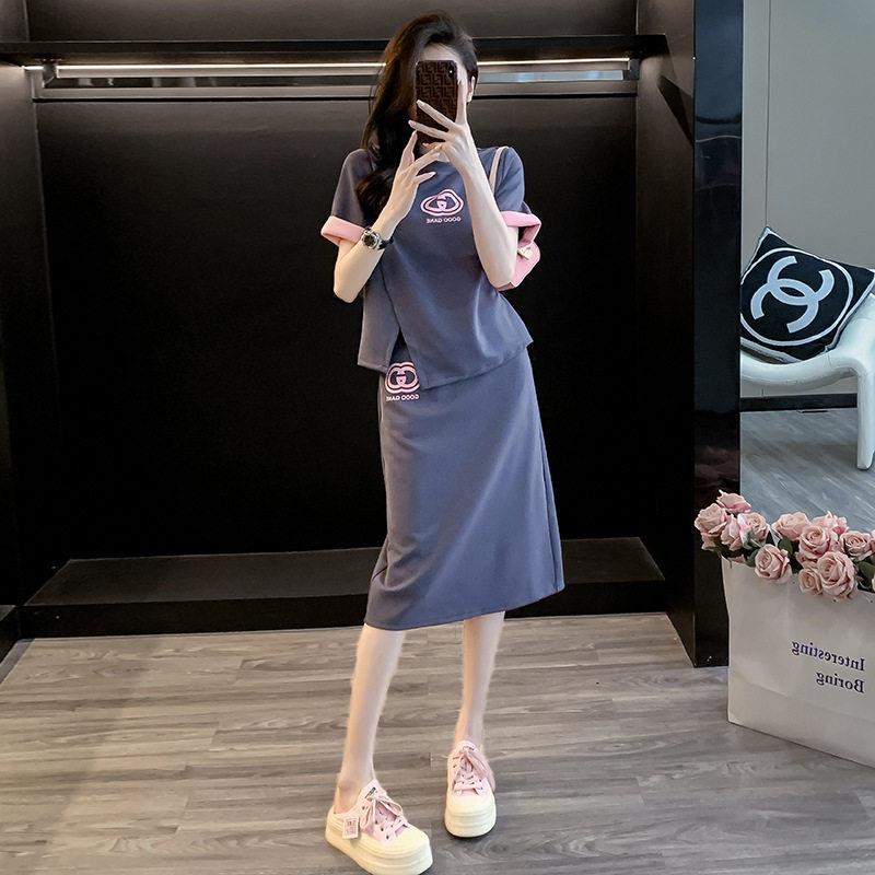 欧洲站2026休闲时尚套装女夏新款设计感短袖运动风半身裙两件套潮