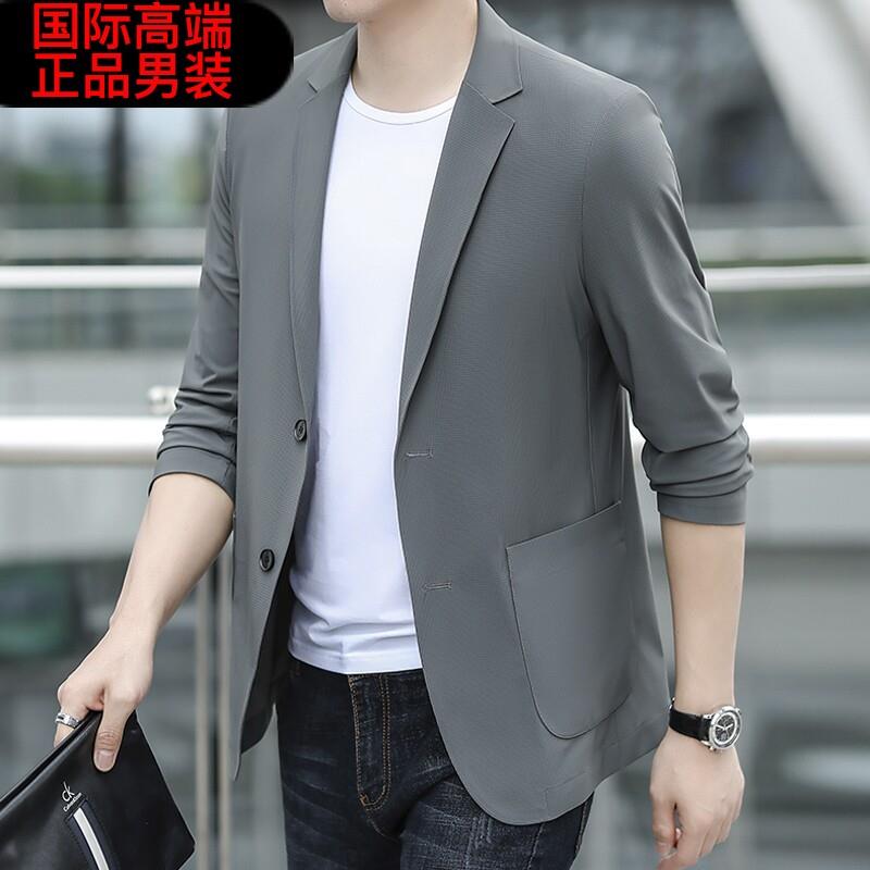 夏季薄款防晒西服男上衣冰丝春夏休闲小西装单西外套单件层高端潮