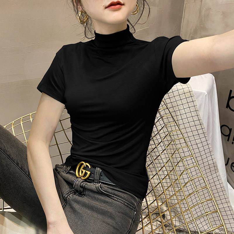 半高领打底衫女春夏季百搭2026新款紧身短袖T恤内搭修身显瘦上衣