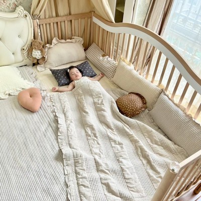 婴儿拼接床儿童实木榉木宝宝加宽高护栏可升降定制小床拼接大床边