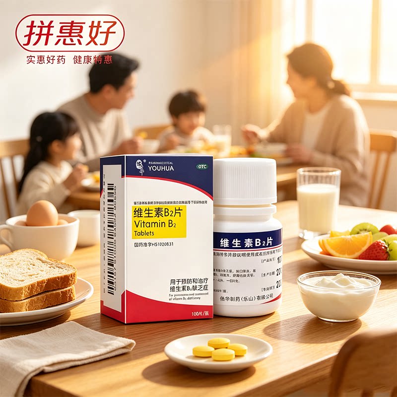 [佑华]维生素B2片5mg*100片*1瓶/盒口角炎脂溢性皮炎舌炎阴囊炎结膜炎脂溢性皮炎