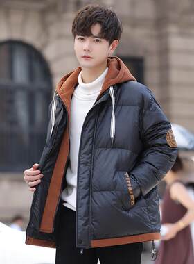 冬季羽绒棉服12岁男孩13初中学生14假两件棉衣外套15大童加厚棉袄