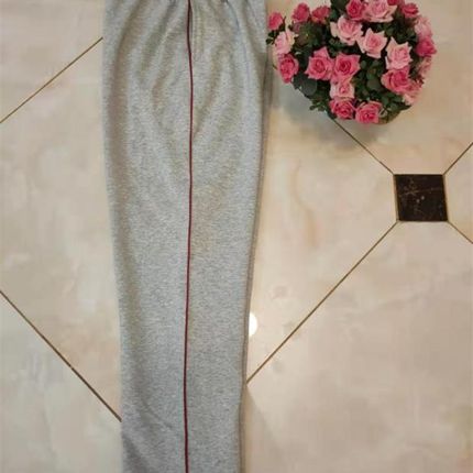 男女浅灰色运动直筒裤一道细酒红杠弹力纯棉加绒校服长.裤子可定