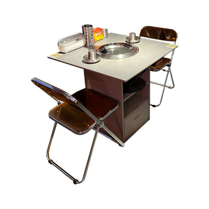 上排烟烤肉桌子电烤炉一体无烟韩式自助烧烤店桌椅岩板烤肉桌商用