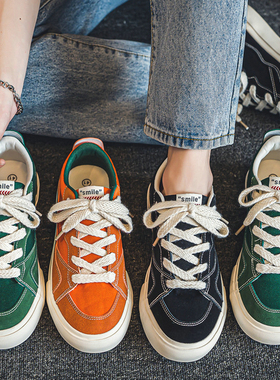 滑板鞋男鞋子夏季橙色帆布透气复古绿色磨砂低帮小众潮牌小众板鞋