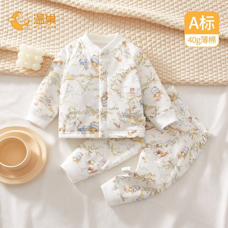 婴儿衣服秋冬夹棉套装分体宝宝冬装棉服两件套薄款保暖内衣女冬款