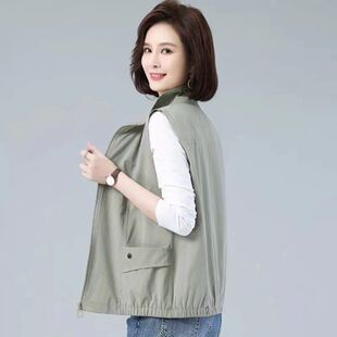 春装韩版立领短款马夹女外穿坎肩背心中年妈妈宽松百搭无袖薄外套