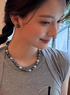大溪地珍珠项链独特混彩渐变气质女小众锁骨链秋冬百搭强光毛衣链