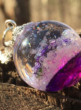 紫色气泡微景树脂吊坠项链个性纯手工情侣男女生日礼物