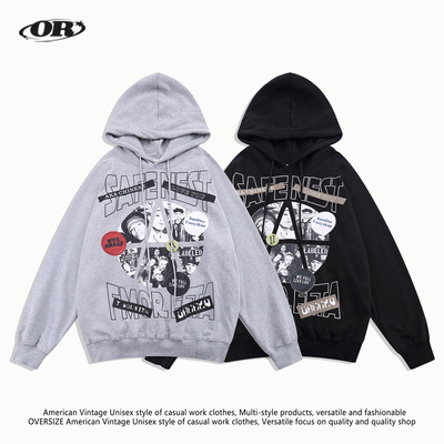 OREETA美式街头印花男女宽松套头