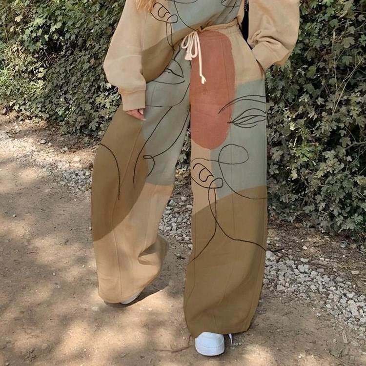 Women printed casual suit 女装休闲宽松印花卫衣套装