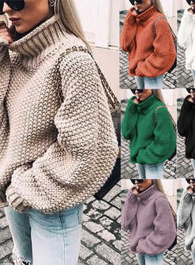 Autumn winter tops sweater Turtleneck Knitting women coat 女