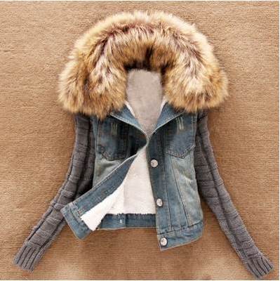 2087 Winter Jean Overcoat Women Fur Collar Jackets Coat Tops