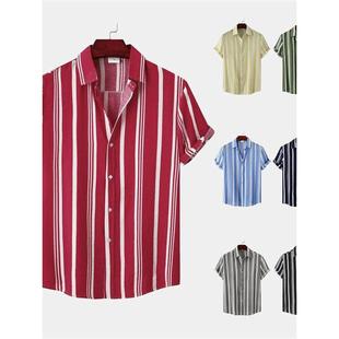 衬衣男士 大码 39;s 新款 Men& 休闲条纹印花短袖 衬衫 2025夏季 美式