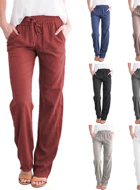 women's trousers cotton linen loose casual wide-leg trou
