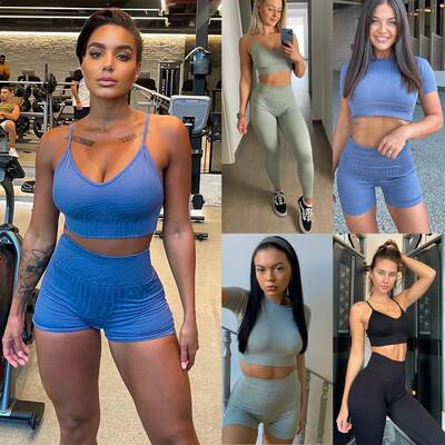 欧美运动套装无缝吊带长短裤健身服撸铁上衣 workout clothes GYM