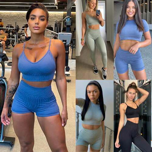 欧美运动套装无缝吊带长短裤健身服撸铁上衣 workout clothes GYM